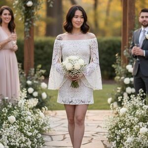 Anne Fontaine Sz S (38) White Boho 70s Embroidery Bridal Wedding Mini Dress